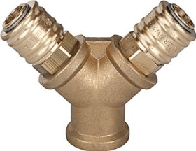 Verteiler 2-fach, Messingmit 2 Kupplungen NW7,2, IG G1/2" RIEGLER