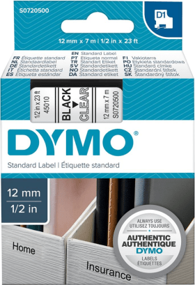 DYMO SCHRIFTBAND D1 45010 SCHWATZ/TRANZPARENT S0720500