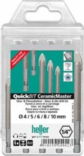 HELLER 3900 QUICKBIT CERAMICMASTER GLAS- & FLIESENBOHRER-SET 24942 5 TLG. 4-10MM