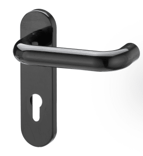 Dieckmann Nylon-FS-Drücker-Garnitur, DIN 18273, ovales Kurzschild, 72 PZ, 9mm VKT,, U-Form Drücker, TS=40-66mm, 1413 F14