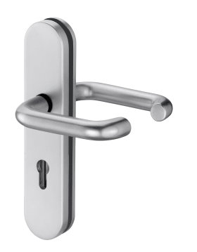 Dieckmann Alu-Schutz-Drücker-Garnitur, ES-1, Serie Logo, ovales Langschild 12mm, 92 PZ,, 10mm VKT, TS=65-75mm, 103/103, 8753H F02