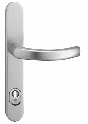 Dieckmann Alu-Rahmen-Drücker-Garnitur, SKG, Serie Kronos, 8mm VKT, 92 ZA,, Innenschild mit Nocken, 2001/545 F12, incl. Montageset Nr. 450, TS: 73-77mm