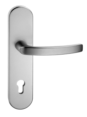 Dieckmann Alu-Schutz-Drücker-Garnitur, ES-1, Serie Uranus, ovales Langschild 12mm, 92 PZ,, 8mm VKT, festdrehbar gelagert, 2000/054 F01