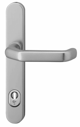 Dieckmann Alu-Rahmen-Drücker-Garnitur, SKG, Serie Kronos, 8mm VKT, 92 ZA, 1207/545 F09, Alternativ-Bohrbild, Innenschild mit Nocken, incl. Montageset Nr. 450, TS: 73-77mm