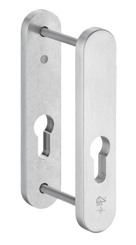 Dieckmann Alu-Rahmentür-Schutzrosettenpaar, SKG, ovale Rosette, 12mm PZ, 7257 PZ F01, TS=69-75mm, Serie Tilburg PZ,, Alternativ-Bohrbild