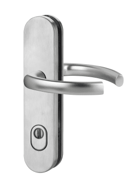 Dieckmann EST-Schutz-Drücker-Garnitur, ES-1, Serie Logo, ovales Langschild 15mm, 92 ZA,, 8mm VKT, TS=65-75mm, 2200/2200,8956H PVD, mit abgesetzten Stift 8/10