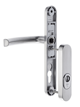 Dieckmann Alu-Rahmen-Kombi-Garnitur Serie Tilburg SKG,, außen ovale ZA-Rosette, innen Langschild, 8mm VKT, 92 PZ, 2207/7258 F14, Alternativ-Bohrbild, Innenschild mit Nocken