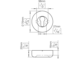 FAT ROSETTE M. SCHLÜSSELLOCH Ø70X16 CC38/27 PVD CHARCOAL (129003P4160)