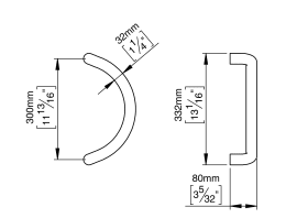 ZIEHGRIFF 32 GEBOGEN 300 BUCHSE PVD MESSING (144654P3301)
