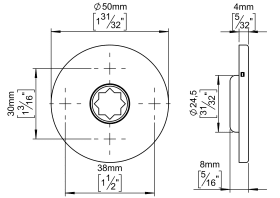 ROSETTE Ø50 F. Ø16 M. KUGELLAGER ABDECK 30/38 RAL9005 (143216R1607)
