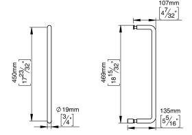 DUSCHTÜRGRIFF 19X450 M. TÜRSTOPPER PVD MESSING (147052P3450)