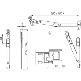 Maco  Falzschere Großpackung 114 mit Anschraubplatte 16 115 Öffnungsweite 250 Kipp einwärts Holz/PVC FFB 4  159579