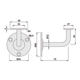 HANDLAUFSTÜTZE 4603.81 75 MM WANDABSTAND FLACHEAUFLAGE Z.ANSCHR.EDELSTAHL-ROSTF.