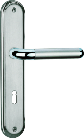 HERMAT Wechselgarnitur 1110 CLUB mit Langschild 2075 R und Knopf 3126, PZW 72 mm, Glanzchrom/Edelstahl matt