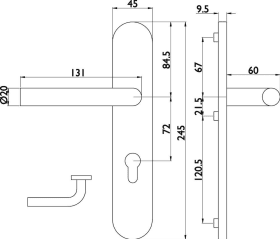 Hermat Drückergarnitur 1803,LS ov.,PZ72/8,ER matt