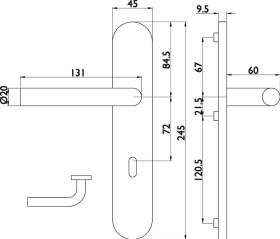 Hermat Drückergarnitur 1803,LS ov.,UG72/8,ER matt