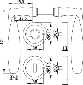 Hermat Drückerlochteil BOLZANO 1078, 8mm, DR,messing poliert