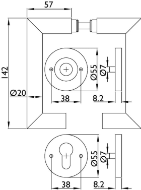Hermat Drückergarnitur 1808.KL4/2073.MI/RW,Ros.,rd.,WC/SS,8(8),ER,TS 37-48