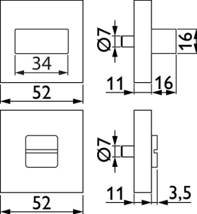 Hermat Schlüsselrosette 2311.SC,eckig,WC/S (6), 11mm,TS 38-45,ER pol.