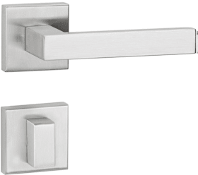 Hermat Drückergarnitur 1682 L WEST mit Smart-Clip Rosetten und WC-Riegel Edelstahl matt