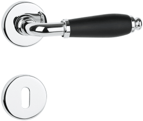 Hermat Drückergarnitur 1157.RHF/2074,Ros.,rd.,BB,8,glanzchr./Holz dunk.