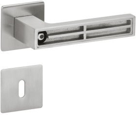 HERMAT Drückergarnitur TEMPTATION 1682 MAG mit Einleger und MAGCLIP Rosetten, BB, PVD Edelstahlfarben matt weiß, TS 38-45 mm