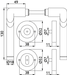 Hermat Drückerlochteil VISION 1125, 8mm, DR,edelstahl poliert/edelstahl matt