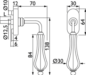 Hermat Fenstergriff LADY 1048/DK,Stand.,ov.,7/40,mess.pol./ws.gold