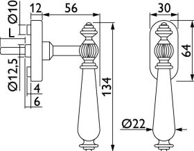Hermat Fenstergriff VERSAILLES 1060/DK,Stand.,ov.,7/35,eis.ant.schw./Porz.ws.