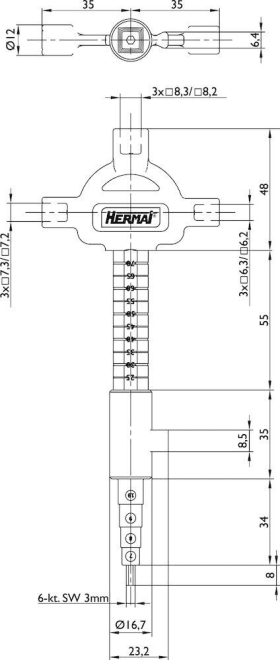 Hermat Tür-Bautenschlüssel, universal, 4902, Zinkdruckguss vernickelt matt
