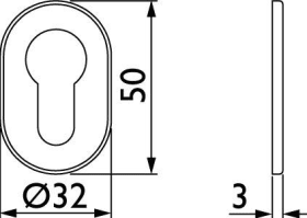 Hermat Schlüsselrosette 2401/OVAL,oval,PZ, 3mm,class.black