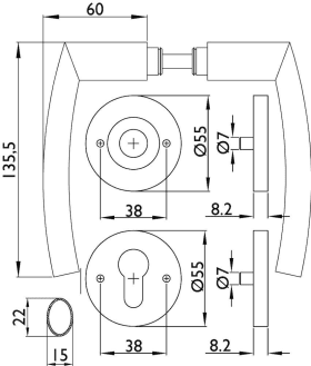 Hermat Drückergarnitur 1807.KL4/2073.MI,Ros.,rd.,PZ,8,ER,TS 37-48