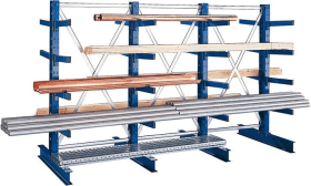 META Kragarmregal M Grundfeld B1000xT2x400xH2500 mm doppelseitig RAL 5010 2x4 Arme Traglast 535kg