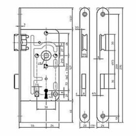 Einsteckschloss für Wohnungsinnen- und Abschlusstüren 104-1/2-BB/55-R-20-A-48-M