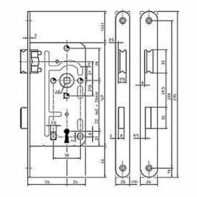 Einsteckschloss für Wohnungsinnen- und Abschlusstüren 104-1/2-BB/55-L-20-A-48