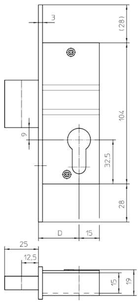 KFV Einsteck-Riegelschloss PZ 35 mm Stulp 24 mm verzinkt silber bündig