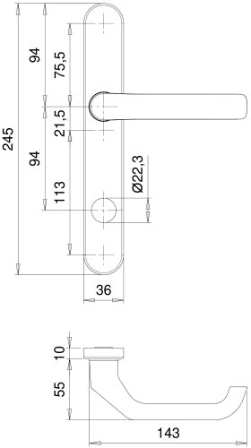 Dieckmann EST-Rahmen-1/2-Garnitur innen, Serie Kronos, 8mm VKT, 94 SRZ Ø22mm, 1200/255 F00