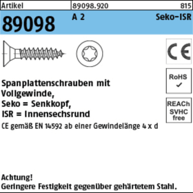 SPANPLATTENSCHRAUBEN 4,0 X 20 MM A2 SK INNENSECHSRUND T20 (VE = 200 ST.)