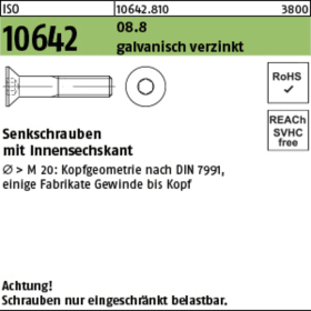 SENKKOPFSCHRAUBEN 8,0 X 110 MM 8.8 VZ M. INBUS DIN 7991