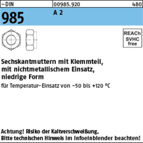 SECHSKANTMUTTERN A 2 M 12 DIN 985 VE = 25 ST.