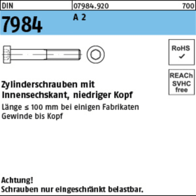 ZYLINDERSCHRAUBEN DIN 7984 A2 NIEDRIGER KOPF M 4 X 16 (VE = 200 ST)