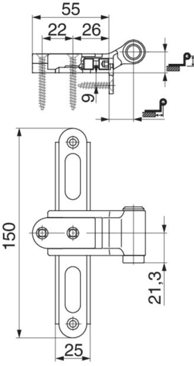 Maco  Kreuzband BLR seitliche Regulierung mit Anschraublasche mit Kröpfung 15 flächenbündig AT=18 schwarz-  57056
