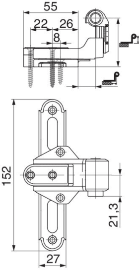 Maco  Kreuzband BLR ohne Anschraublasche seitliche Regulierung mit Kröpfung 50-68 AT=16-19 weiß-S  58228