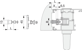 Maco  Verriegelungsbolzen HS PVC/Alu mit Spaltlüftung Breite=13 Höhe=20 gesamt Höhe=34,5 silber  217083
