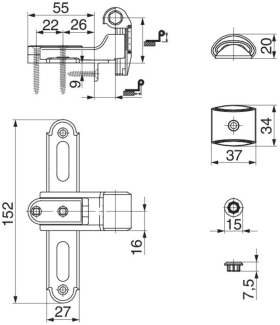 Maco  Kreuzband BLR seitliche Regulierung für Ladeninnenöffner mit Anschlagpuffer mit Kröpfung 45-70 AT=18  56936