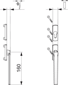 Maco  SKB-Z Griff-u.Rosettengarnitur Außengriff flach PZ mit Nocken 12 mit Schrauben M5x100 VK8-90 mm verk  455789