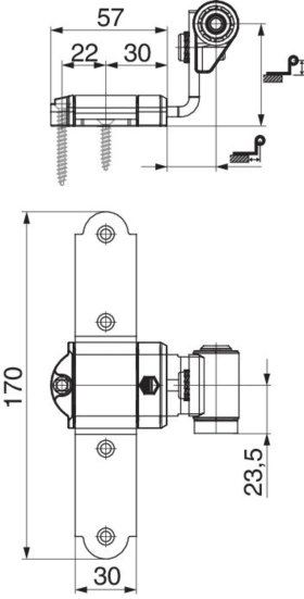 Maco  Kreuzband MMV ohne Anschraublasche seitliche Regulierung mit Kröpfung 32-55 AT=37-45 schwarz-S  100009