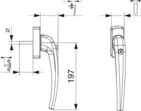 Maco  SKB-Z Griff Standard Innengriff mit 90° Raste Sperrzylinder mit Nocken 12 Stift 8x45 mit Schrauben M  465377
