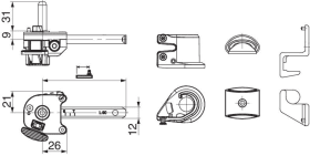 Maco  Rasthalter mit Kloben gerade mit Anschlagpuffer Abst. 110-140 L165 links schwarz-S  102056