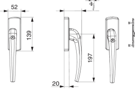 Maco  SKB-Z Griff mit Aufsatzgetrieb Standard Innengriff mit 45° Raste Sperrzylinder mit Nocken 4 mit Schr  465375